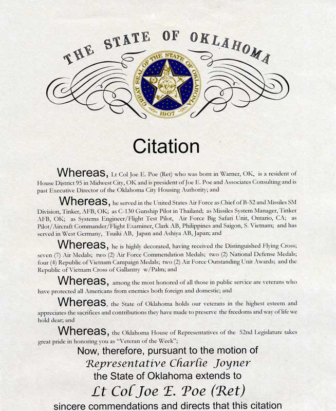 Veteran of the Week Citation