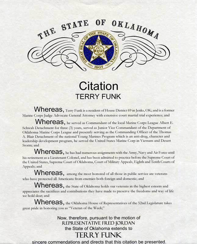 Veteran of the Week Citation